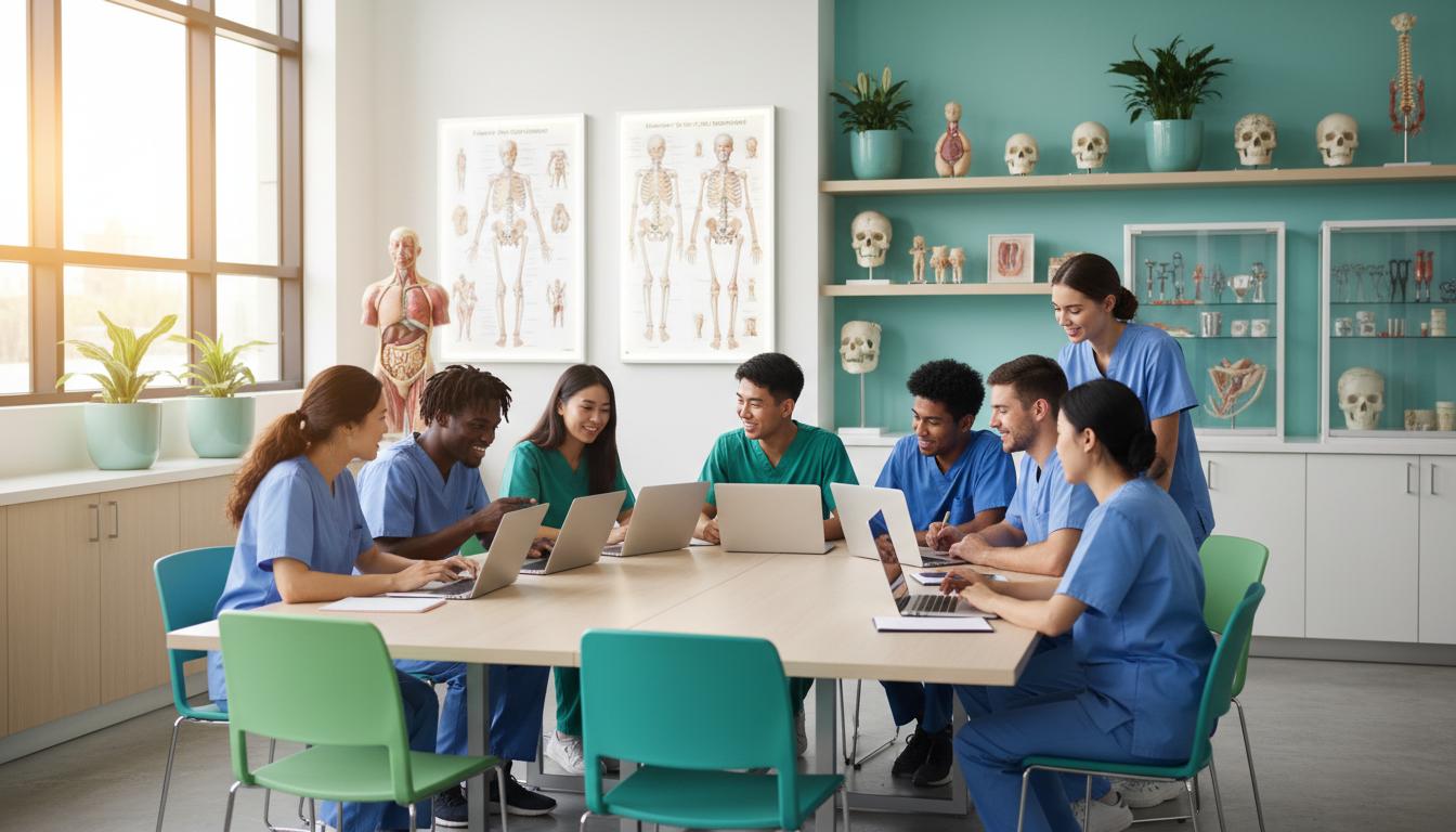 Healthcare students studying together at FacilCare